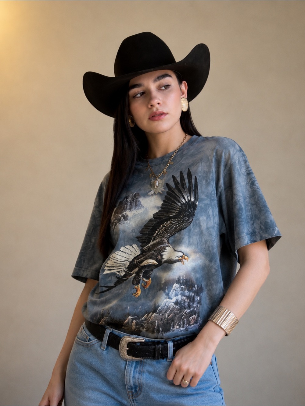 The Mountain Bald Eagle Waterton Park Canada T-Shirt XL Blue Tiedye Vintage 1997